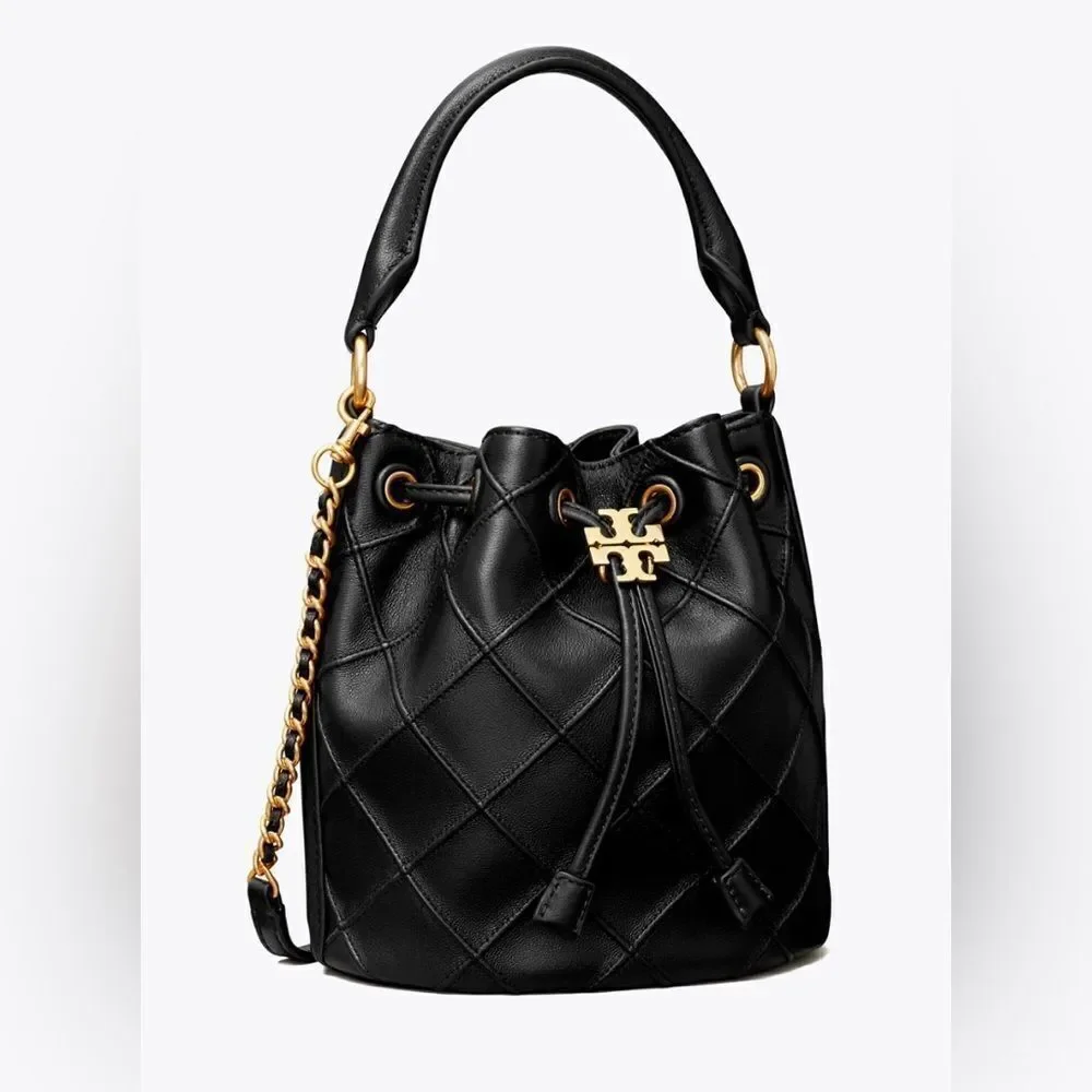 Tory Burch Small Fleming Soft Bucket Bag, Black, NWT